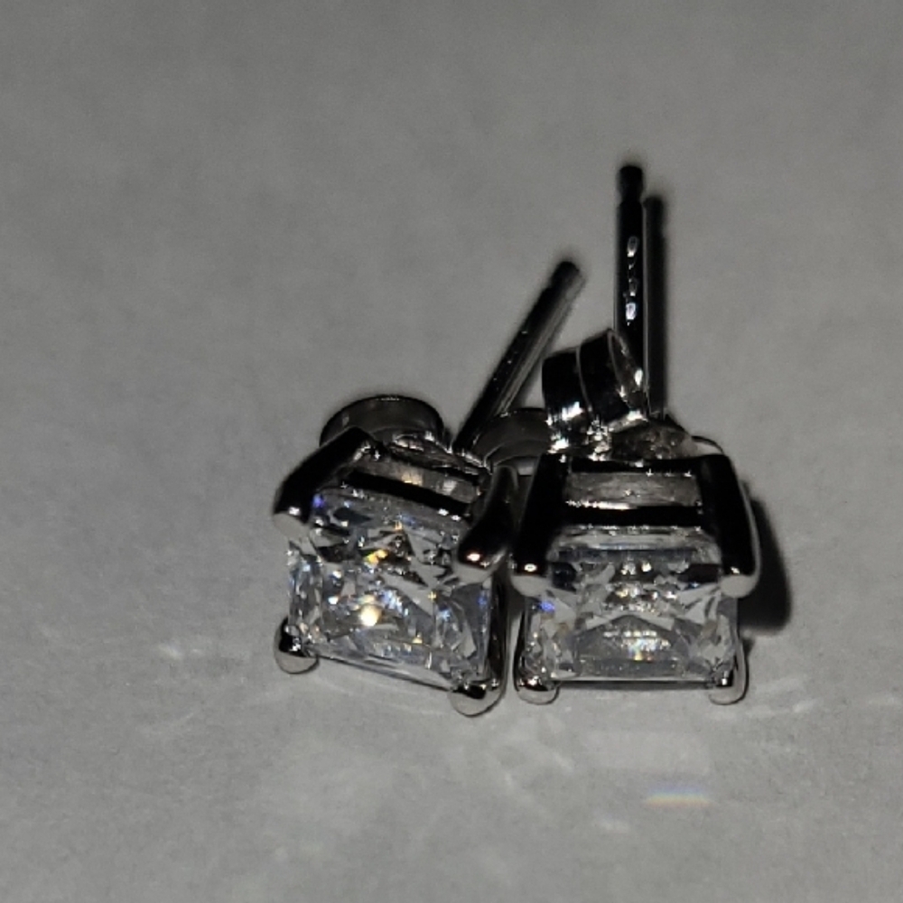 Epiphany Platinum-Clad Silver And Diamonique Stud Earrings - Picture 5 of 8